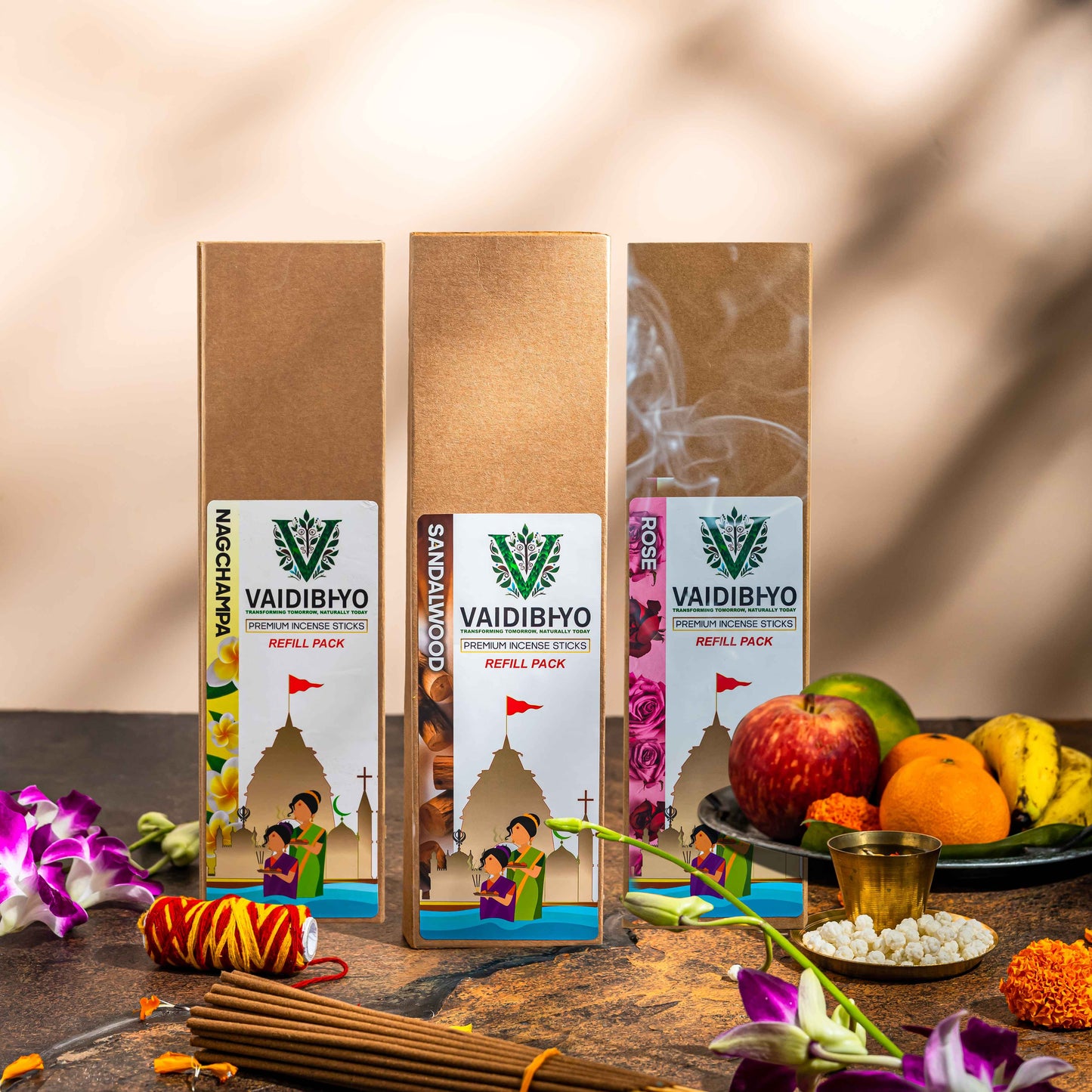 Nagchampa/Sandalwood/Rose Refill Pack of 3