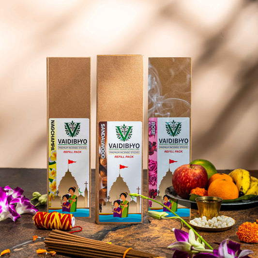 Nagchampa/Sandalwood/Rose Refill Pack of 3