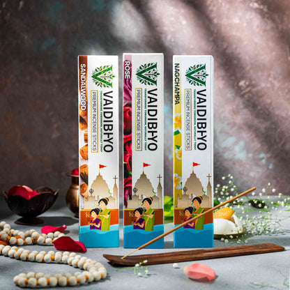 Rose/Sandalwood/Nagchampa Incense Sticks Pack of 3