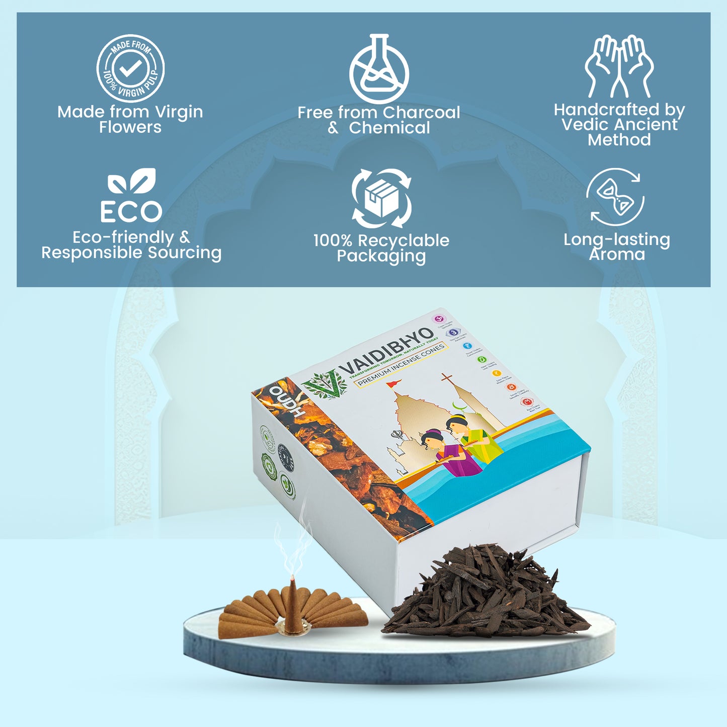 Oudh/Nagchampa/Jasmine Incense Cones Pack of 3
