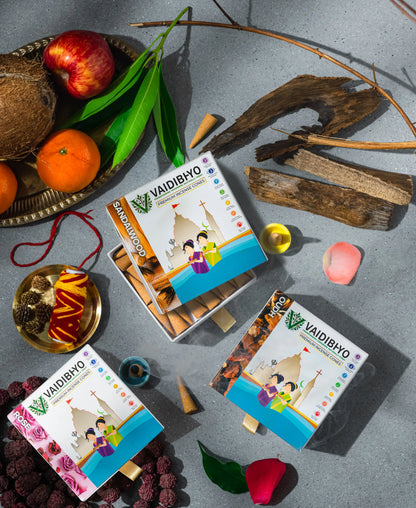 Rose/Oudh/Sandalwood Incense Cones Pack of 3